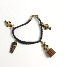 braided bracelet tribal charms black gold hardware ethnic cultural folk small 3”