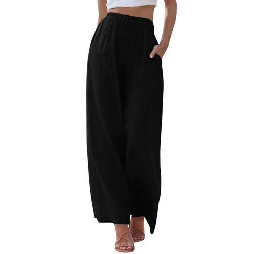 Women High Waisted Wide Leg Pants Fashion Drawstring Elastic Trousers Comfy