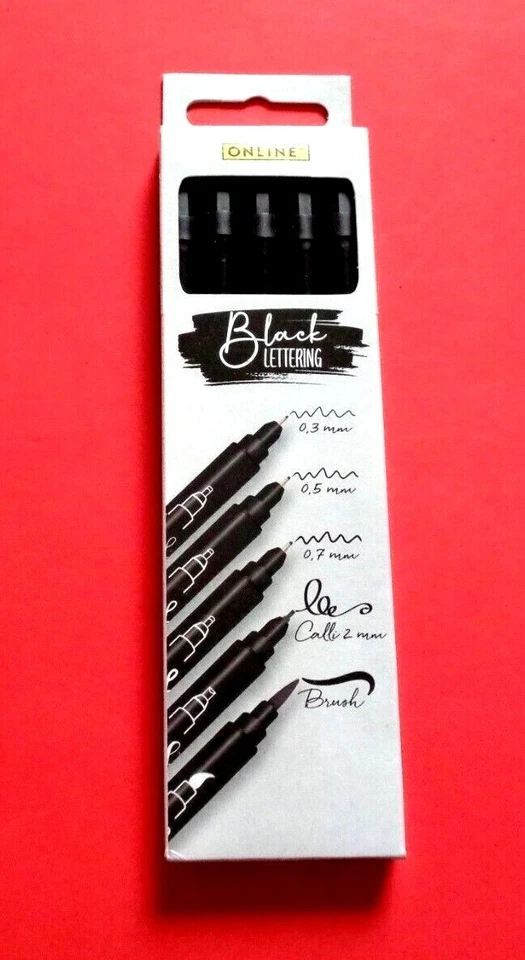 Online Lettering Handlettering 5er Set Tiefschwarze Tusche 5 verschiedene Spitze