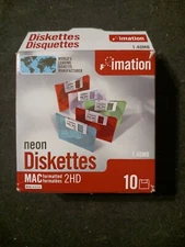 Imation 10-Pack Neon Diskettes MAC 2HD 3.5" 1.4 MB Floppy Disks Open Box