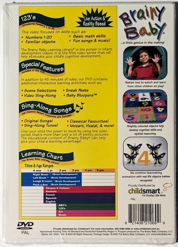 Brainy Baby - 1, 2, 3's - Introducing Numbers 1 to 20 (DVD, 2002) **NEW/SEALED** - Picture 2 of 2