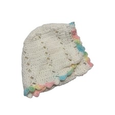 1980  s Vintage Crochet Pastel Bonnet Scallop Edged Baby Girl 0-3 Month Hat Cap