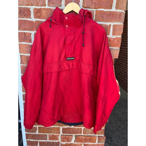 Chaps Ralph Lauren, Vintage Chaps Ralph Lauren Red Anorak Windbreaker Pullover Hooded Jacket Mens