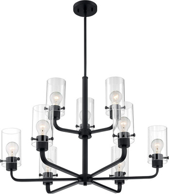 Sommerset 9-Light Chandelier in Matte Black with Clear Glass Accents