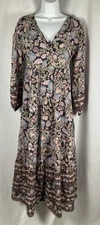 Billabong Adore You Size XS Boho Floral Maxi Dress Balloon Sleeves