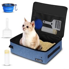 Portable Cat Travel Litter Box with Lid and 10 pcs Disposable Liner Bags, Lea...