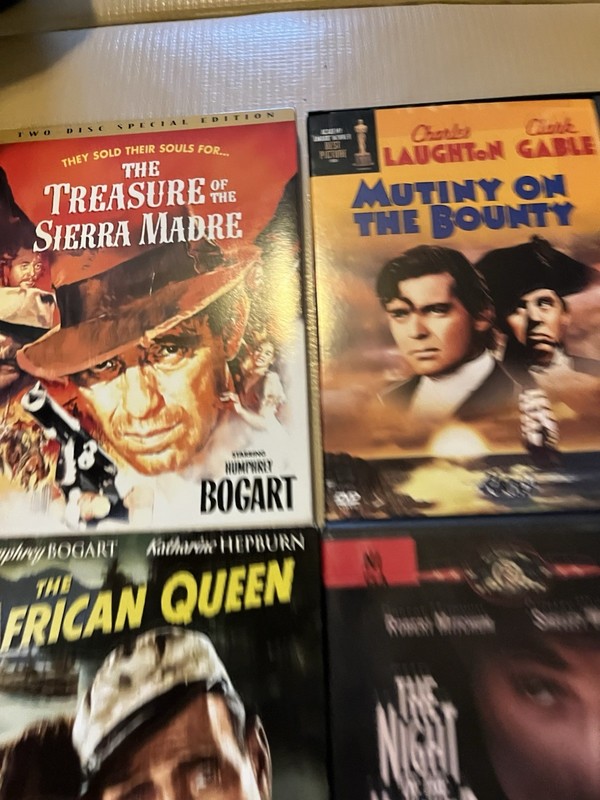4 Classic Movies - Bogart, Hepburn, Mitchum, Winters, Laughton, Gable