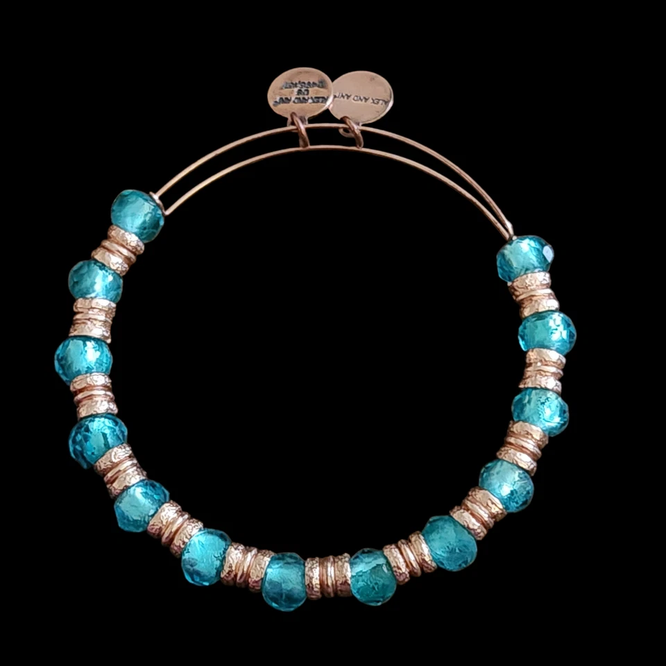Brazalete Brazalete Alex And Ani Azul A Oro Rosa Con Cuentas de Vidrio Oro Rosa Foto 2 de 2