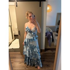 Anthropologie BHLDN Elora Sleeveless V Neck Ruffle Lace Floral Maxi Dress Sz 6