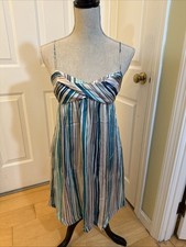 STRIPED BABYDOLL Ann Taylor Loft Aqua Purple Dress sleeveless knee length Size 0