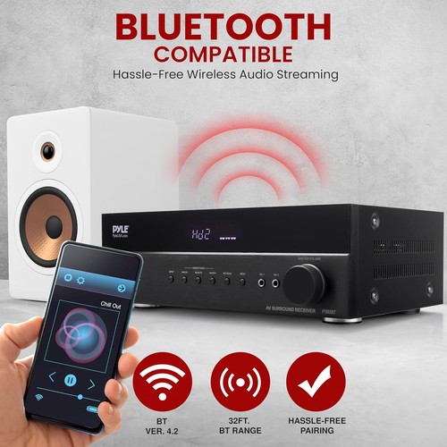 Pyle 5.2 Channel Hi-Fi Home Theater Receiver - 1000W MAX Wireless BT Black - Picture 4 of 7