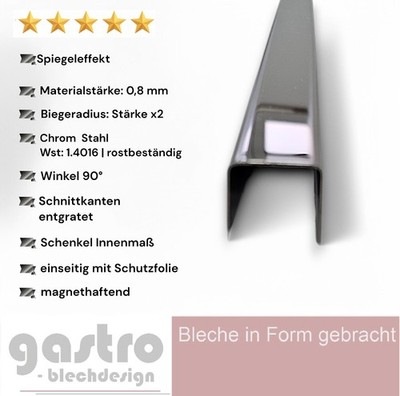 Edelstahl | U-Profil | ferromagnetisch | glanz Spiegeleffekt | 0,8mm stark |
