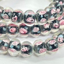 Bohemian Clear Black Pink Middle Trade Beads Czech