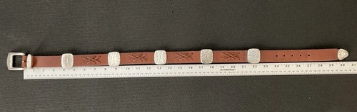 Vintage 90’s Brighton Brown Leather Belt Western With Silver Buckle & Concho 30” - Picture 15 of 16