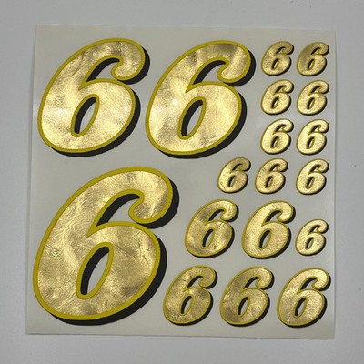Hammered Gold/Yellow/black Number 6's Racing Vinyl Decal Sheet 1/16-1/8th kyosho