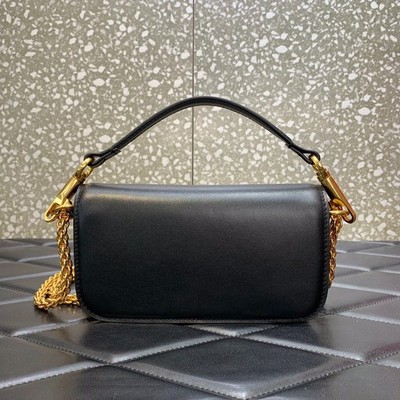 VALENTINO GARAVANI Loco Small Black Gold Leather Shoulder Bag New