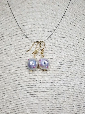24ct gold vermiel 925 Silver Cultured Freshwater Kasumi Pearl drop earrings 893 - Image 1 of 4