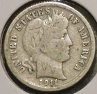 Silver Dime - Barber - 1911-D (Full Liberty.  Graffiti W on head.) [218]