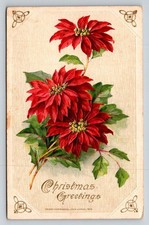 1913 John Winsch Christmas Greetings Postcard Red Poinsettias Embossed Germany