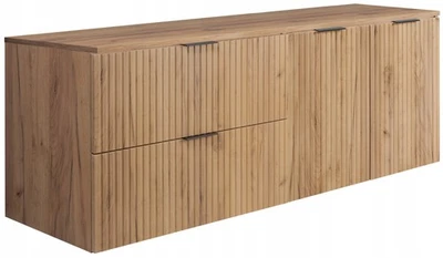 Meuble sous-lavabo suspendu FLOW 140 cm façade rainurée chêne - Photo 1/4