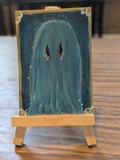 ACEO original acrylic painting ghost portrait gold edges art card Sarah Farmer