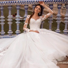 Long Sleeve Sweetheart A-Line Wedding Dreses Appliques Lace Princess customized