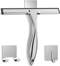 All-Purpose Stainless Steel Shower Squeegee for Glass Doors with Adhesive Hooks