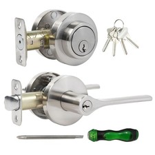 Keyed Alike Front Door Handle and Deadbolt Set, Round Heavy Duty Door Handle