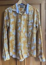 Cotton Shirt Mens by Paul Smith 17/43 Gold Tie Dye Floral long sleeve tab