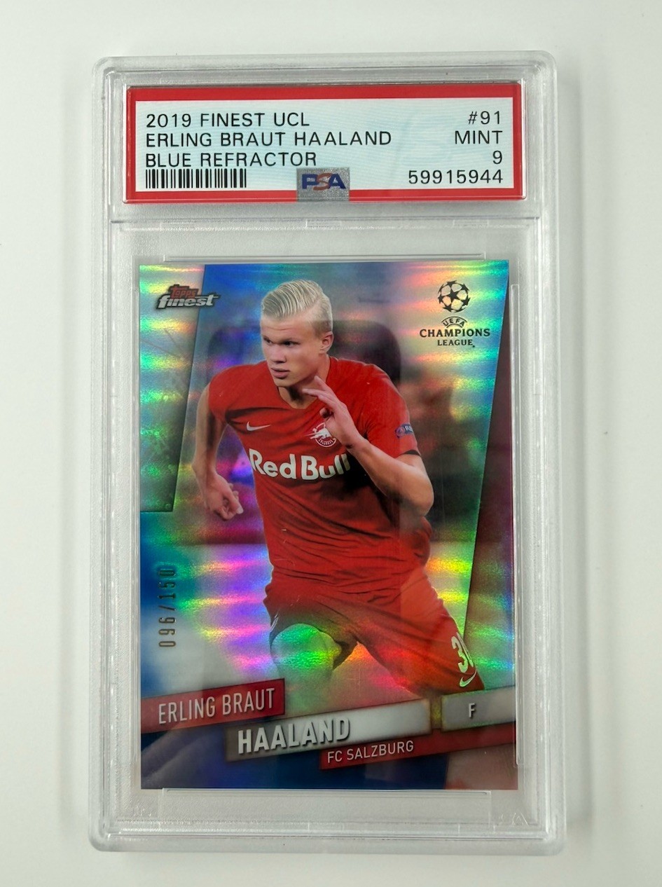 2019-20 Topps Finest Erling Haaland #91 Blue Refractor RC Rookie /150 PSA 9 MINT