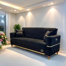 Black Gold Guggi 3 seater Modern Sofa Bed Storage with 2 Cushions new