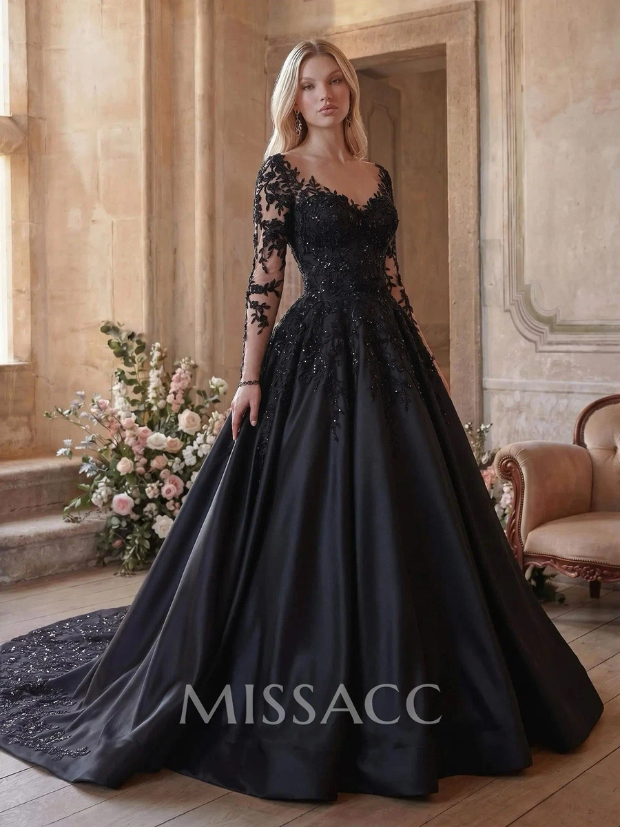 used black wedding dress Lace Black Long Sleeve Wedding Dresses For Sale SIZE - True to U.S. Size (Regular Width):6.5 This Bride had a blogger dresses Elegant Purple A Line
