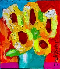 POP ART Colorful SUNFLOWERS PAINTING Recycled CB Original SWARTZMILLER DNA new