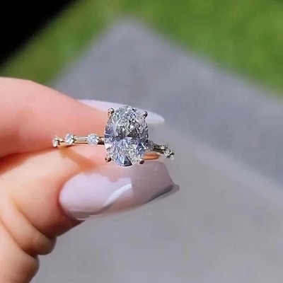 2.70 CTW Oval Cut Certified Moissanite Engagement Ring 14K Yellow Gold Plated