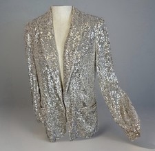 Express Womens Sequin Stretch Blazer MEDIUM Jacket Silver/Champagne Tuxedo