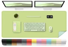 Matcha Green Leather Desk Pad Protector 47.2x23.6 Inch Suede Non Slip Writing