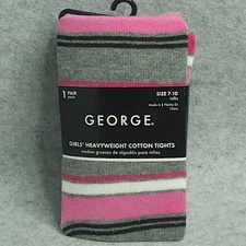 George Girls Cotton Tights Size 7-10 Heavyweight Gray Pink