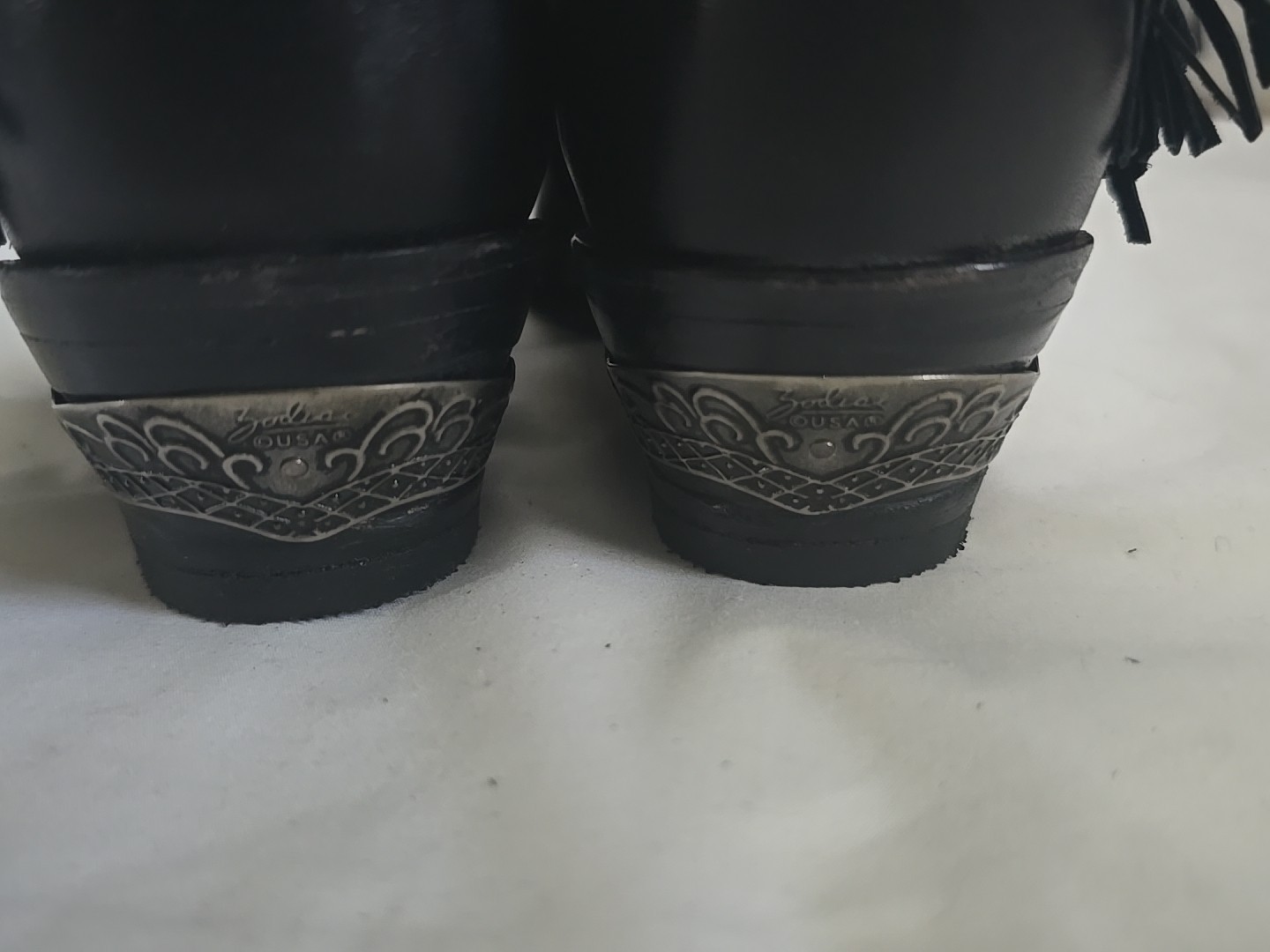Zodiac Vintage 80's Black Fringe Leather Cowboy Boots,  Rare! US 8 M image 5
