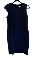 Calvin Klein Size 10 Black Sleeveless Dress w/ Sheer Side Ruffle in Front
