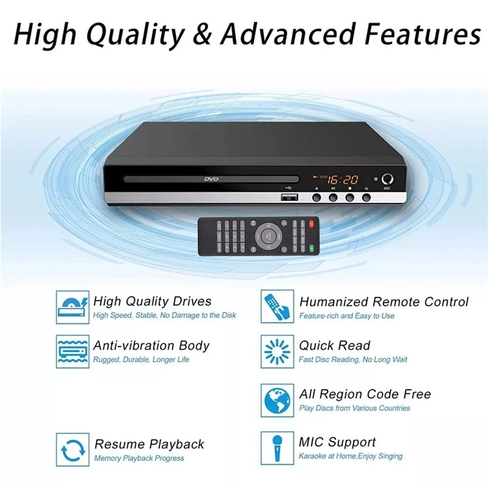 DVD Player All Region Free DVD CD Disc Player AV Output USB Remote Control USA - Image 2 of 4