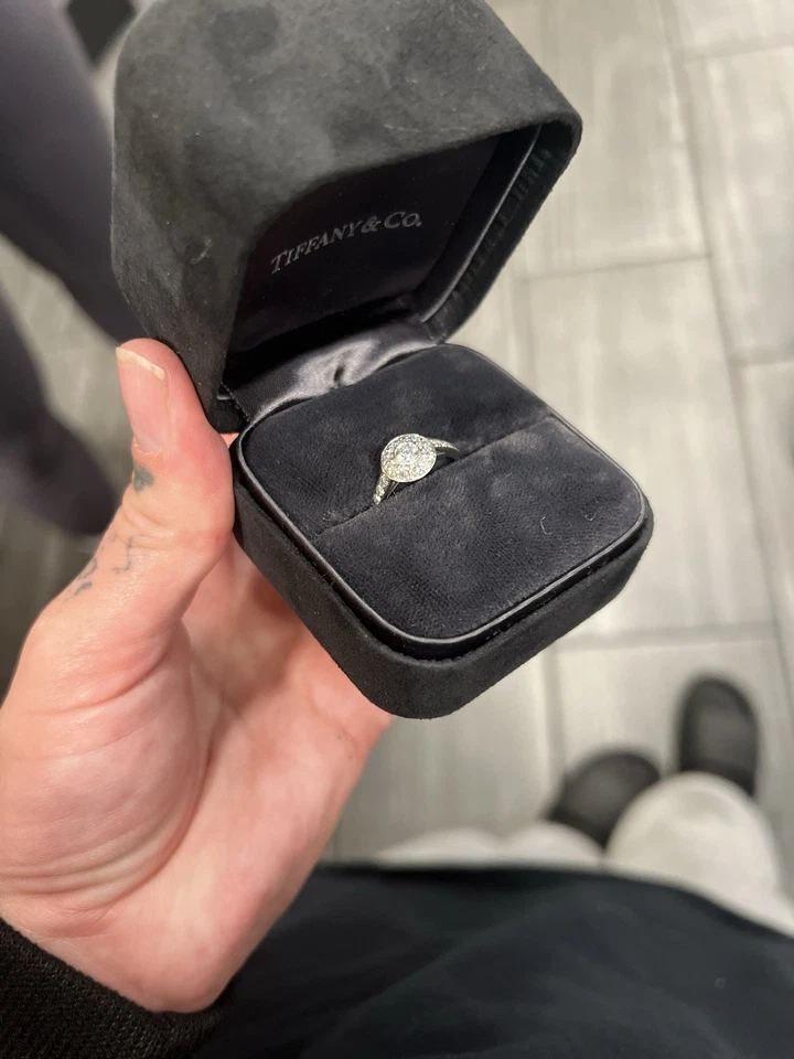 $5,400 Tiffany & Co Platinum Diamond Circlet Bezel Halo Engagement Ring Band 5.5 - Image 4 of 4