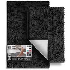 Hearth Harbor Bathroom Rugs, Chenille Bath Mat - 17 x 24 20 x 32, Black
