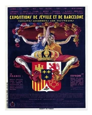 Vintage Exposition Poster Wall Art - Seville and Barcelona Home Decor