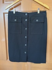 Y2K ESPRIT Black Button Front Pencil Skirt Knee Length Pockets Size USA 7/8