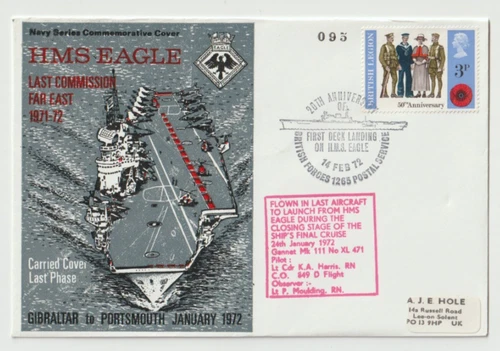 14/2/1972 UK GB Flown Cover - 20th Anniversary First Deck Landing on HMS Eagle