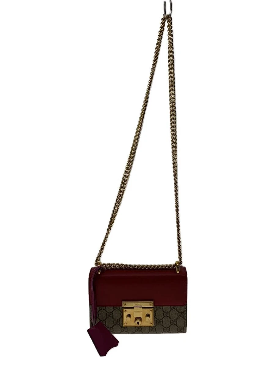 GUCCI Small Chain Shoulder Bag Padlock GG Supreme Canvas BEG
