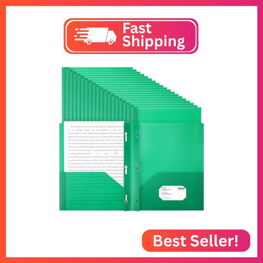 Patelai 48pcs Plastic Folders with Pockets Prongs, Green, Classic