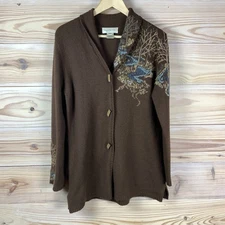 SUSAN BRISTOL Cardigan Womens Medium HAND Embroidered Toggle  Cottage Boho