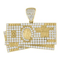 "10K Gelbgold Cz Herren Vereist Charm Stacked Benjamin Dollar Bills \" AnhäNger"