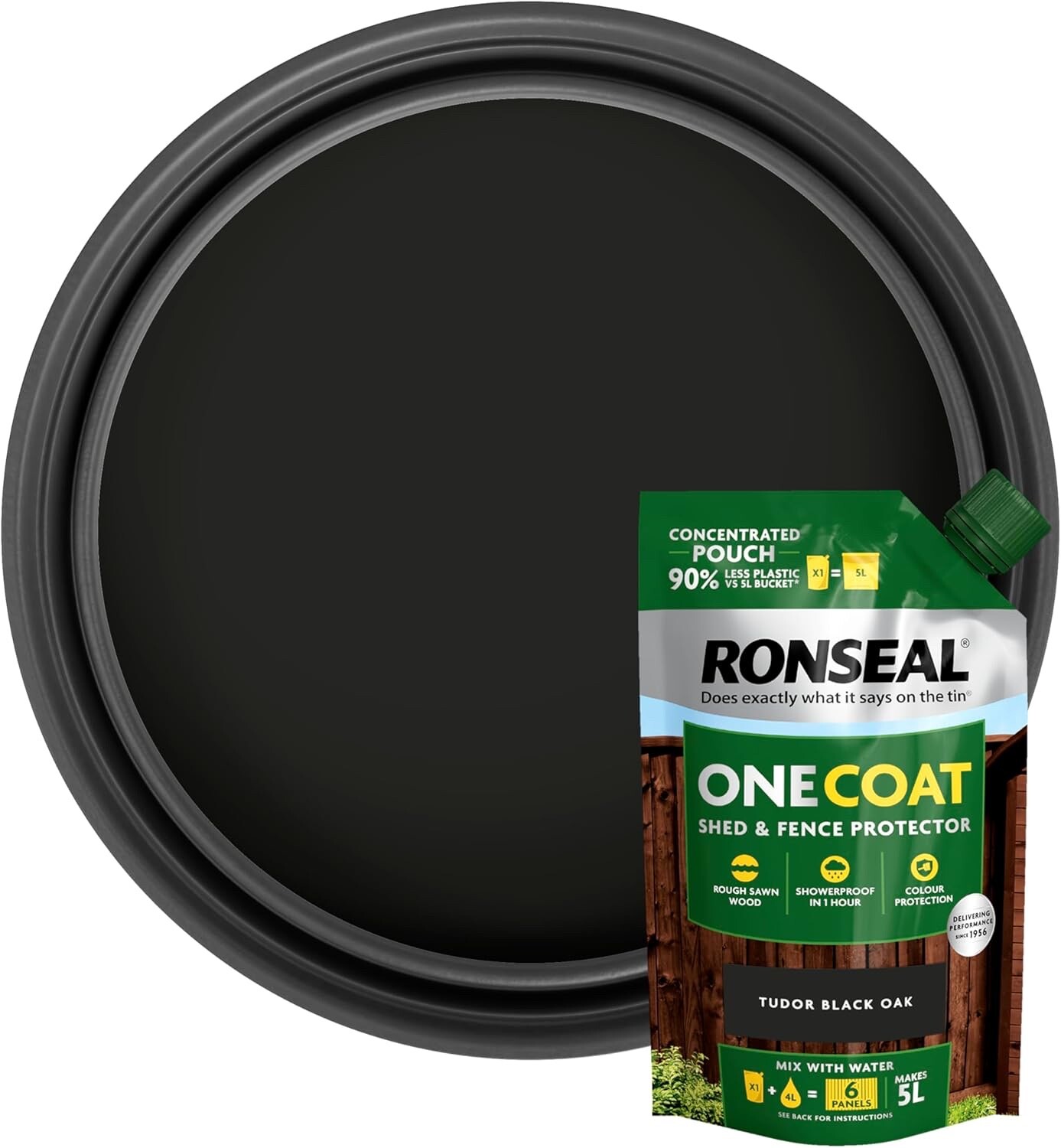 Ronseal One Coat Shed & Fence Paint Pouch Mix with Water 950ml - Tudor Black